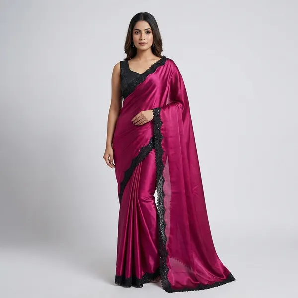 Hot_Pink_Satin_Robe_With_Black_Lace_Trim