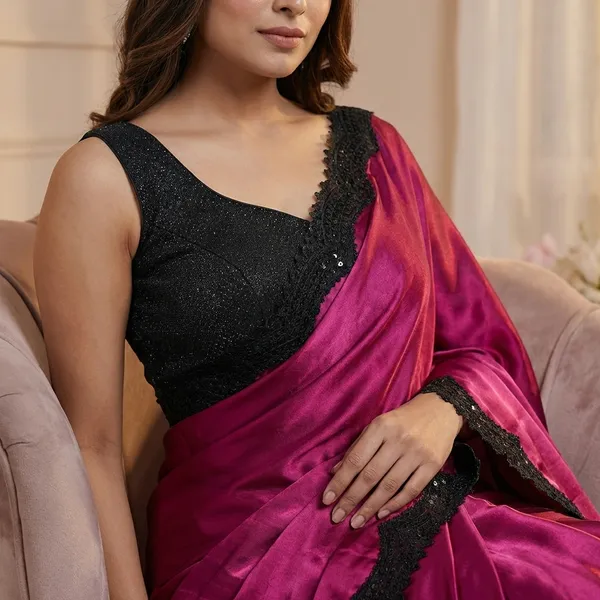 Hot_Pink_Satin_Robe_With_Black_Lace_Trim