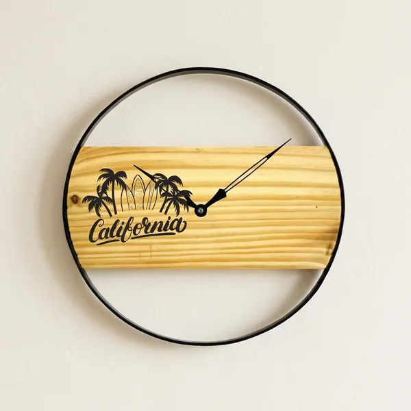 California_Wooden_Wall_Clock_With_Black_Metal_Frame
