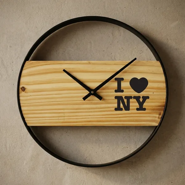 I_Love_Ny_Wooden_Wall_Clock_-_Round_Design_With_Black_Frame