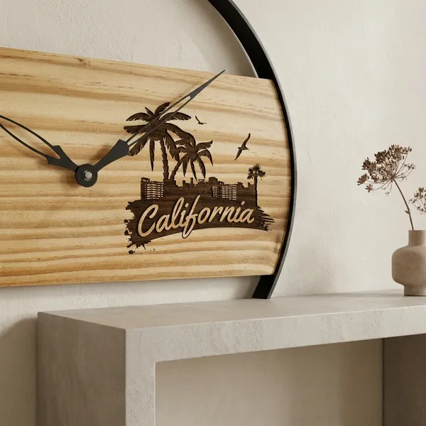 California_Wooden_Wall_Clock_With_Palm_Tree_Design