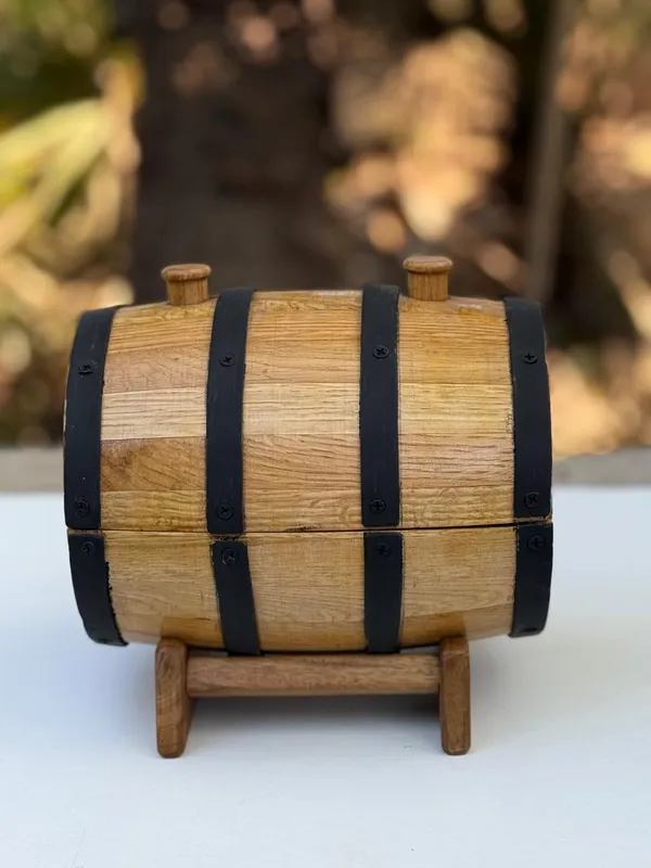 Wooden_Barrel_Shaped_Storage_Box_With_Black_Metal_Bands