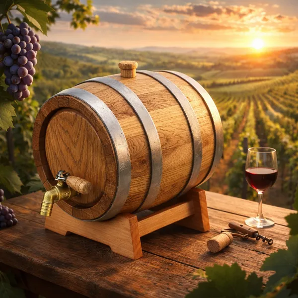 Wooden_Wine/Whiskey_Barrel_With_Brass_Tap_And_Stand_-_Decorative_Oak_Barrel_Dispenser