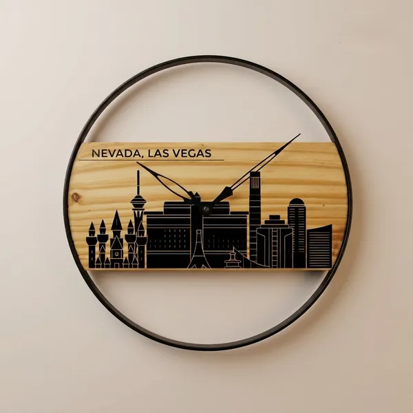 Nevada_Las_Vegas_Skyline_Wooden_Wall_Clock_-_Black_Silhouette_Design