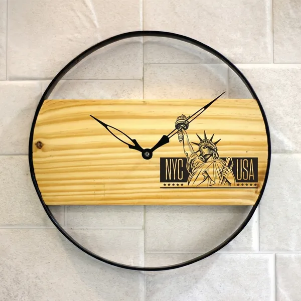Nyc_Usa_Statue_Of_Liberty_Wooden_Wall_Clock