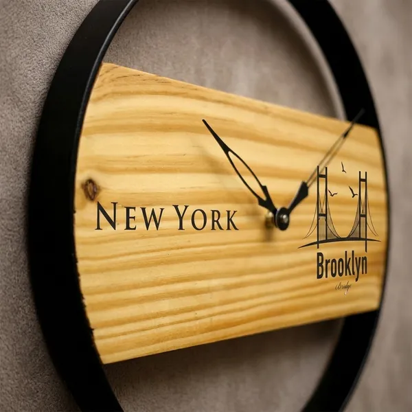 New_York_Brooklyn_Bridge_Wooden_Wall_Clock
