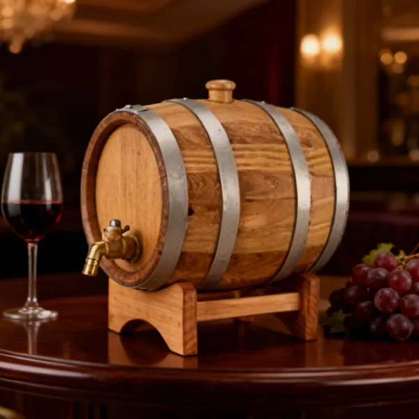 Wooden_Wine/Whiskey_Barrel_With_Brass_Tap_And_Stand_-_Decorative_Oak_Barrel_Dispenser
