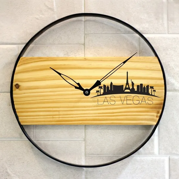 Las_Vegas_Skyline_Wooden_Wall_Clock_With_Black_Frame