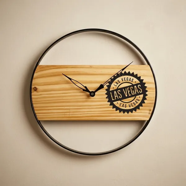 Las_Vegas_Wooden_Wall_Clock_-_Circular_Design_With_Black_Frame