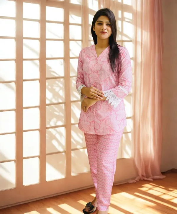 Pink_Embroidered_Chikankari_Kurta_Pyjama_Set_For_Women
