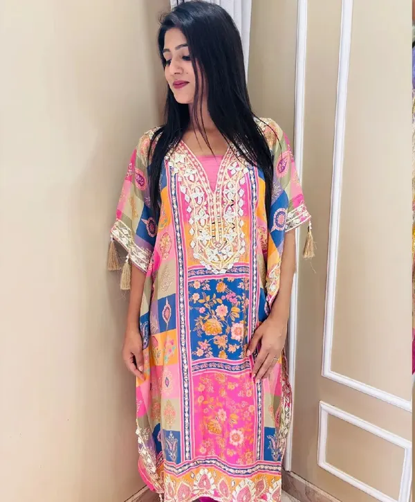 Womens_Multicolour_Printed_Kaftan_Dress_With_Tassel_Sleeves