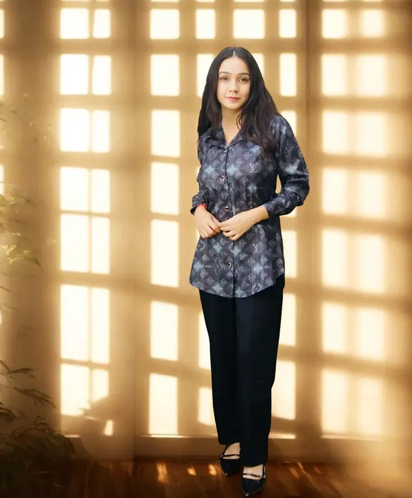 Satin_Striped_Black_and_Grey_‘LV’_Printed_Co-ord_Sets