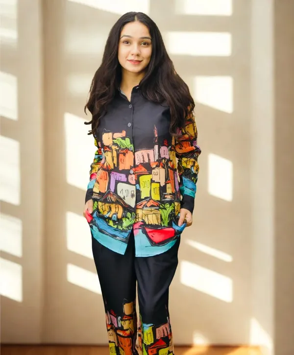 Womens_Colorful_Cityscape_Print_Co_Ord_Set_Shirt_And_Pants