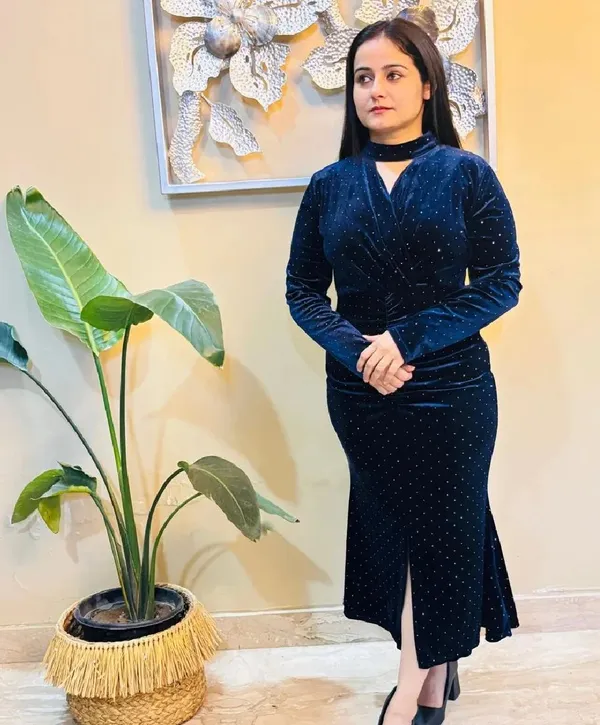 Navy_Blue_Velvet_Embellished_Midi_Dress_With_Front_Slit