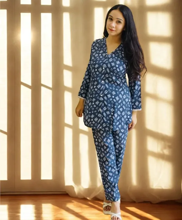 Navy_Blue_Floral_Printed_Maternity_Nightwear_Set