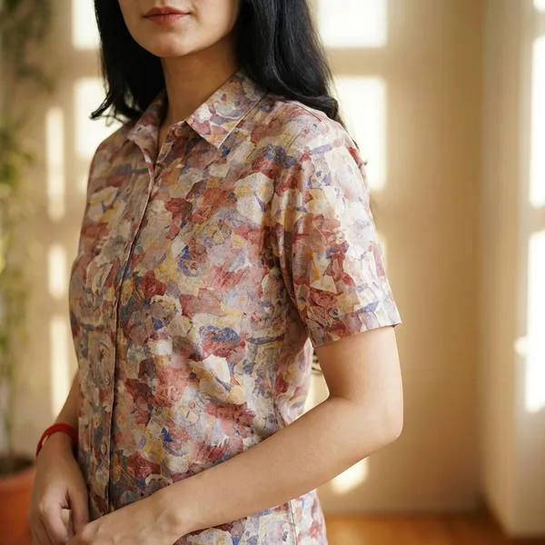 Womens_Floral_Print_Short_Sleeve_Top_With_Rust_Orange_Pants_Ethnic_Fusion_Co_Ord_Set
