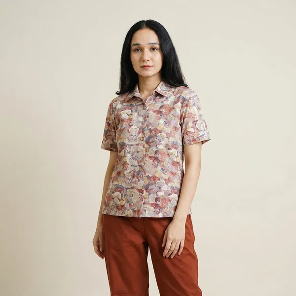Womens_Floral_Print_Short_Sleeve_Top_With_Rust_Orange_Pants_Ethnic_Fusion_Co_Ord_Set