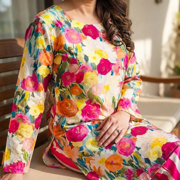 Womens_Floral_Print_Kurta_With_Striped_Pants_Set