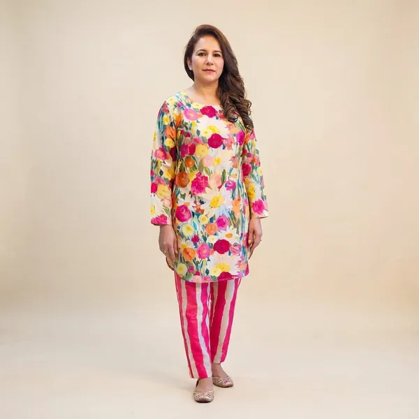 Womens_Floral_Print_Kurta_With_Striped_Pants_Set