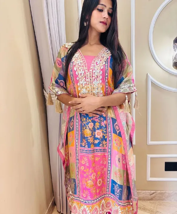 Multicolour_Embroidered_Kurti_With_Floral_Print_And_Gota_Patti_Work