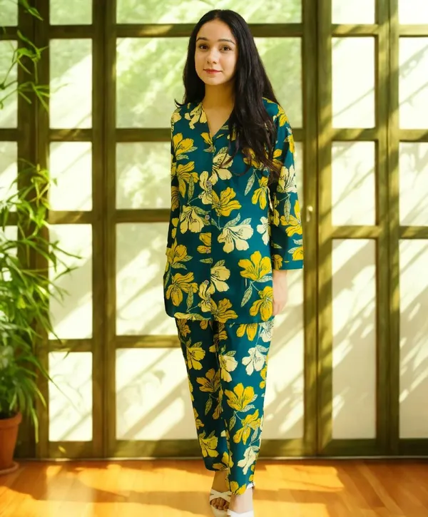 EASY_BREEZY_COTTON_GREEN_AND_YELLOW_BLOOM_CO-ORD_SET