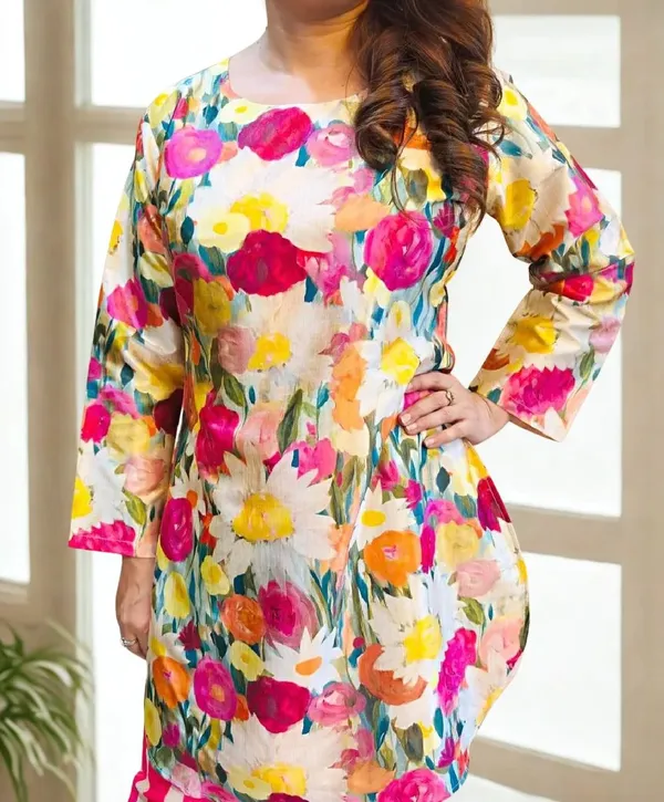 Vibrant_Multicolour_Floral_Print_Long_Sleeve_Womens_Tunic_Top