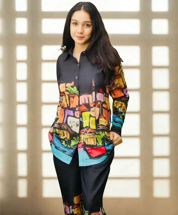 Womens_Colorful_Cityscape_Print_Co_Ord_Set_Shirt_And_Pants