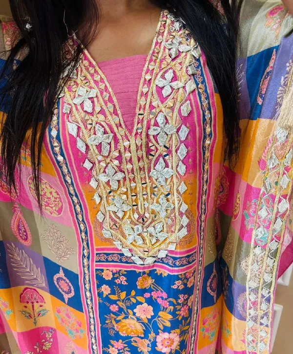 Multicolour_Embroidered_Kurti_With_Floral_Print_And_Gota_Patti_Work