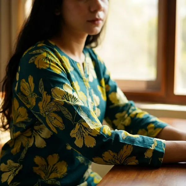 Floral_Print_Teal_Blue_Midi_Dress_With_Belt