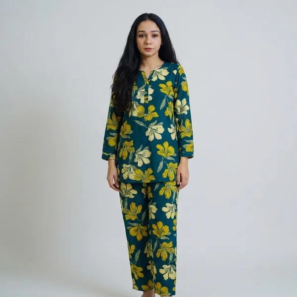 Floral_Print_Teal_Blue_Midi_Dress_With_Belt