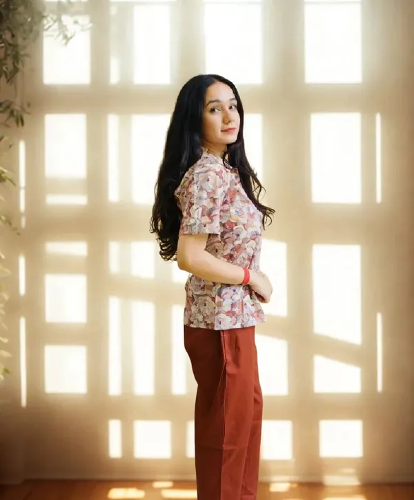 Womens_Floral_Print_Short_Sleeve_Top_With_Rust_Orange_Pants_Ethnic_Fusion_Co_Ord_Set