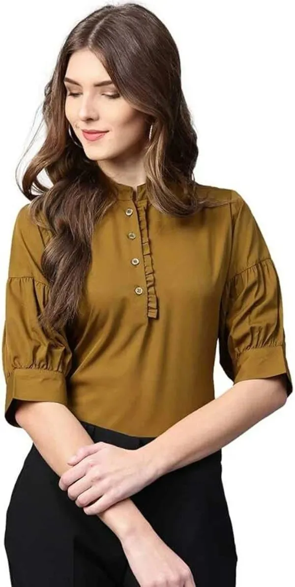 Womens_Olive_Green_Button_Down_Top_With_Puff_Sleeves