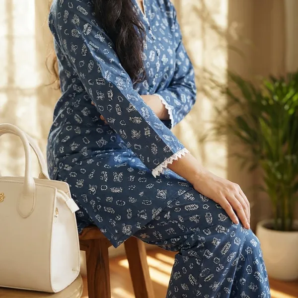 Womens_Blue_Printed_Kurta_Set_With_Pants