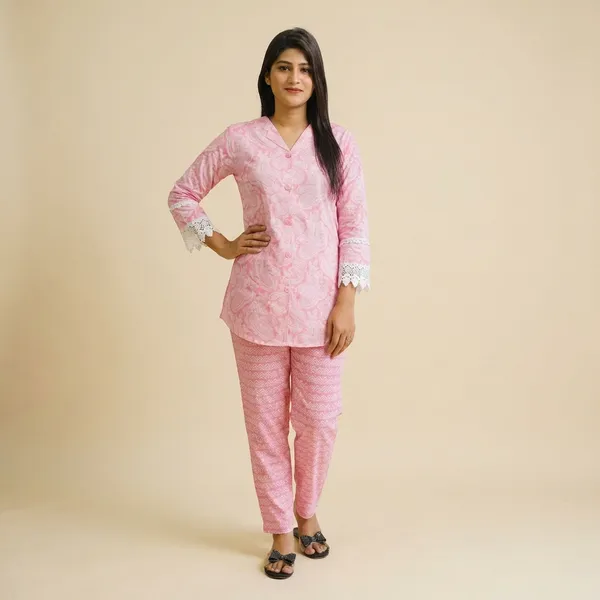 Pink_Embroidered_Chikankari_Kurta_Pyjama_Set_For_Women