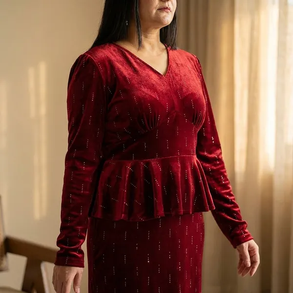 Maroon_Velvet_Embroidered_Peplum_Kurta_Set