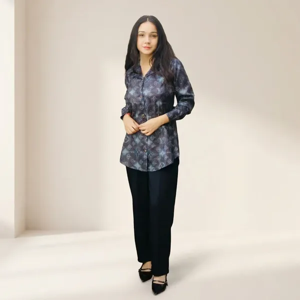 Satin_Striped_Black_and_Grey_‘LV’_Printed_Co-ord_Sets