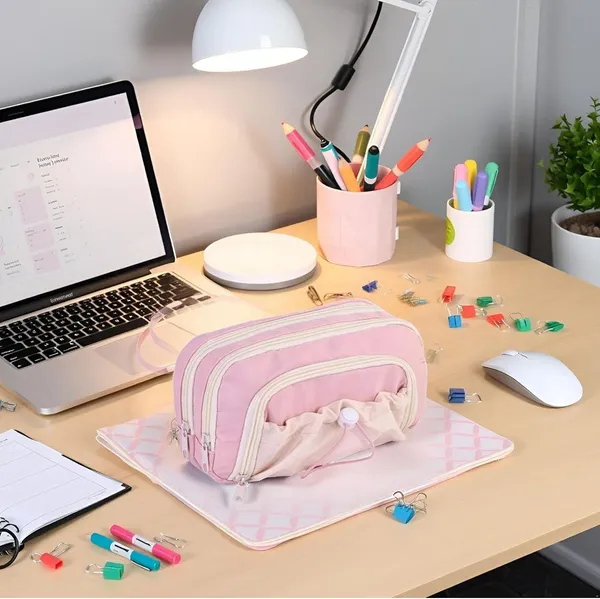 Multi-Compartment_Pencil_&_Cosmetic_Pouch_-_Pink