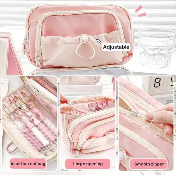 Multi-Compartment_Pencil_&_Cosmetic_Pouch_-_Pink