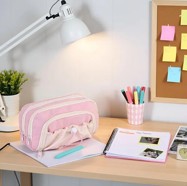 Multi-Compartment_Pencil_&_Cosmetic_Pouch_-_Pink