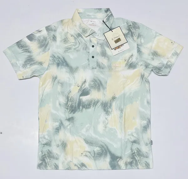 Men's_Abstract_Print_Polo_T-Shirt_-_Aqua_And_Yellow_Marble_Pattern