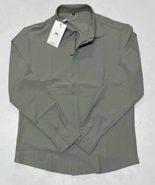 Olive_Green_Full-Sleeve_Casual_Shirt_With_Zippered_Pocket