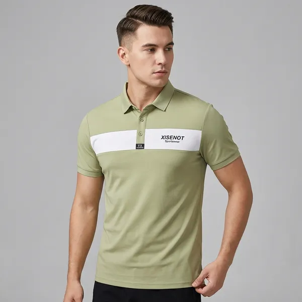 Men's_Sage_Green_And_White_Color_Block_Polo_T-Shirt