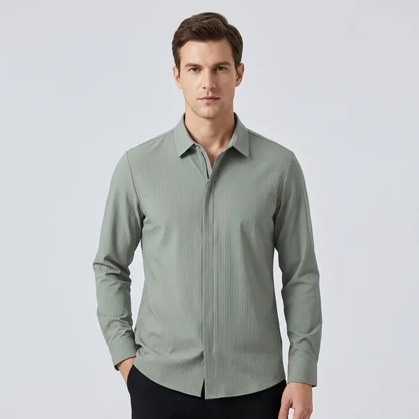 Olive_Green_Full-Sleeve_Casual_Shirt_With_Zippered_Pocket