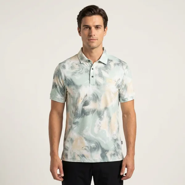 Men's_Abstract_Print_Polo_T-Shirt_-_Aqua_And_Yellow_Marble_Pattern