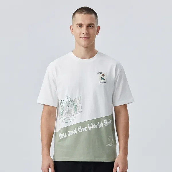 Snoopy_Graphic_Print_White_T-Shirt_With_Olive_Green_Color_Block