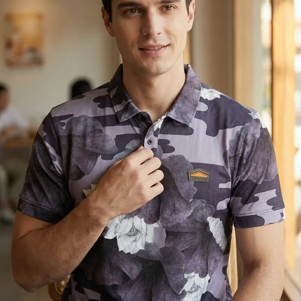 Floral_Print_Short_Sleeve_Polo_Shirt_For_Men