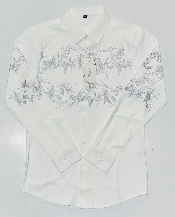 White_Party_Wear_Shirt_With_Silver_Embellished_Star_Pattern