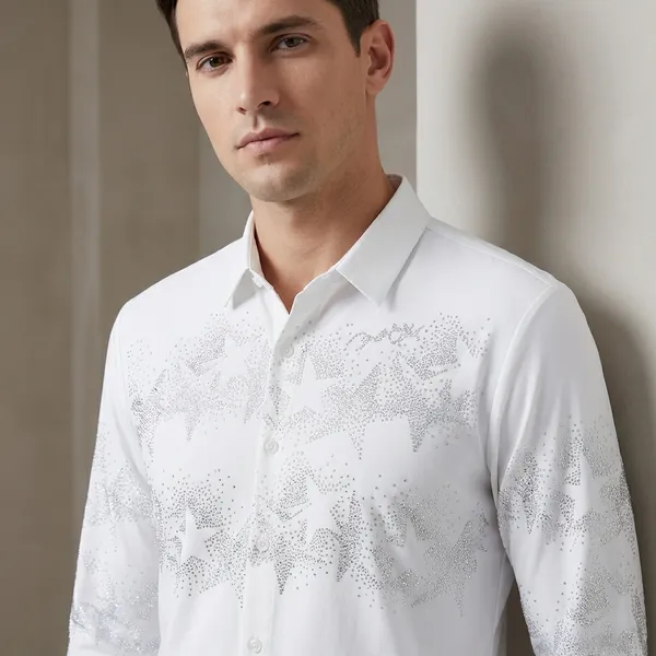 White_Party_Wear_Shirt_With_Silver_Embellished_Star_Pattern