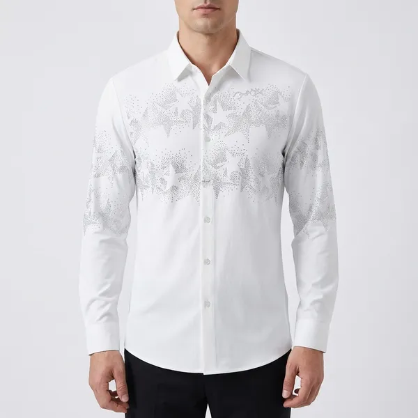 White_Party_Wear_Shirt_With_Silver_Embellished_Star_Pattern