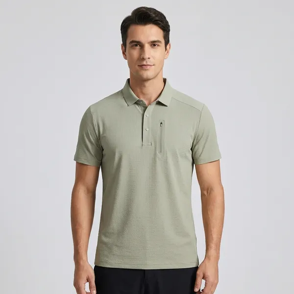 Men's_Textured_Polo_T-Shirt_With_Chest_Pocket_-_Olive_Green